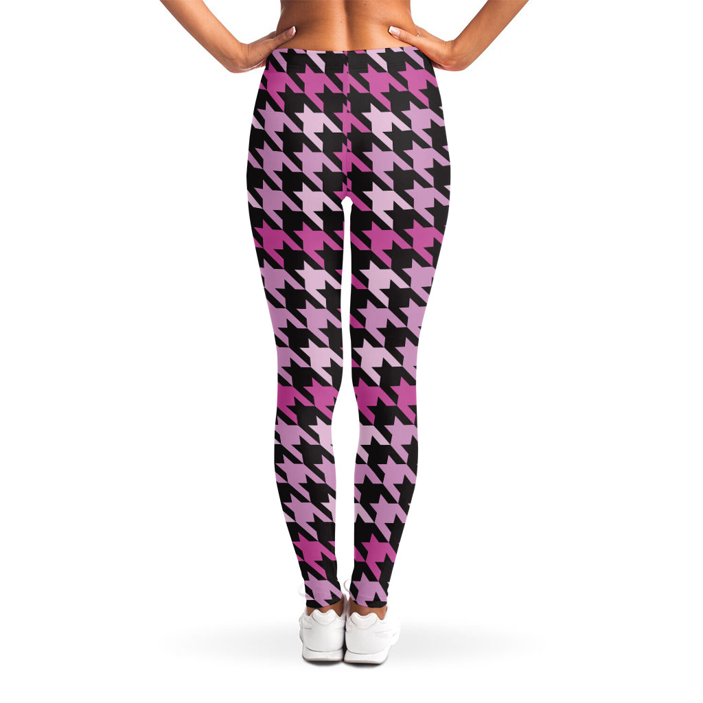Pink Houndstooth Pattern Print Women's Leggings