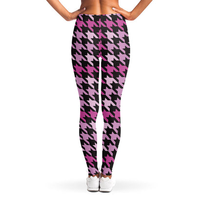 Pink Houndstooth Pattern Print Women's Leggings