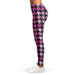 Pink Houndstooth Pattern Print Women's Leggings