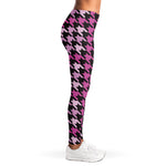 Pink Houndstooth Pattern Print Women's Leggings