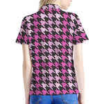 Pink Houndstooth Pattern Print Women's Polo Shirt