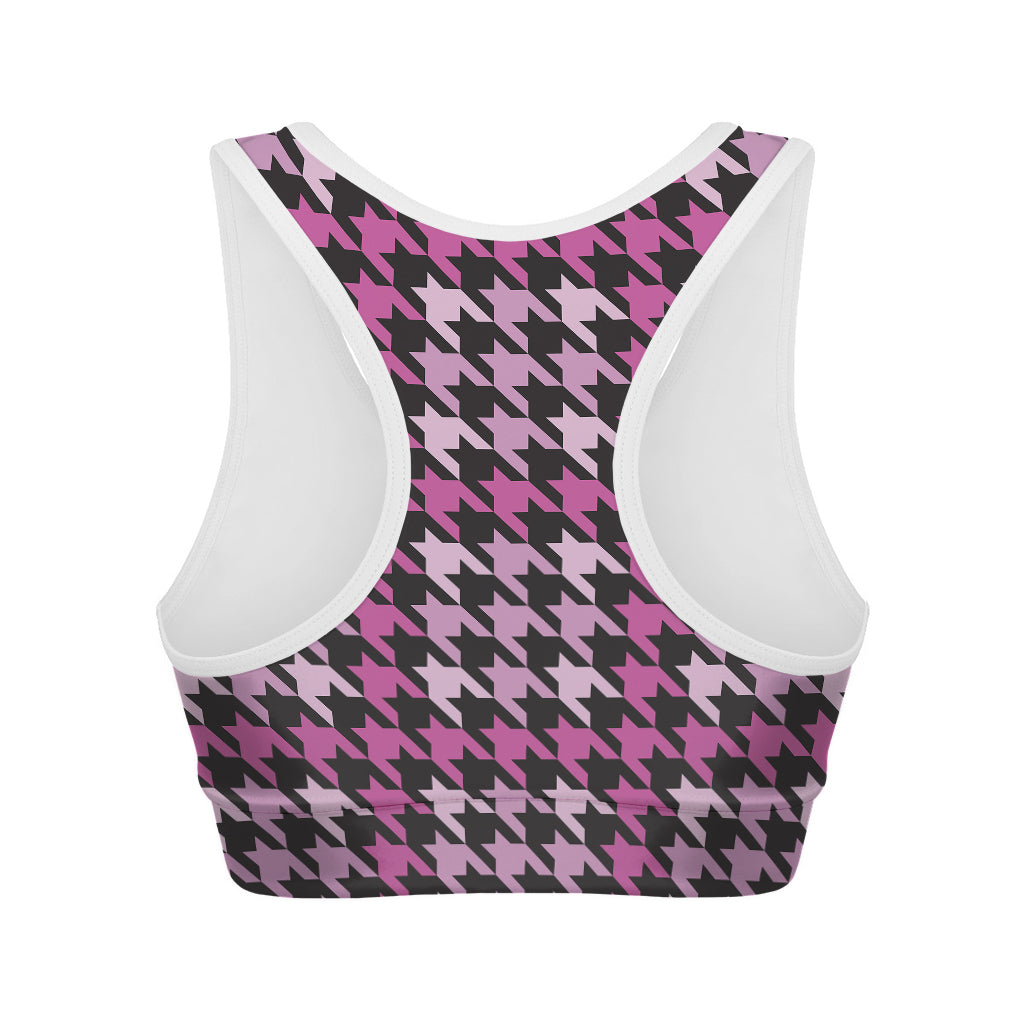 Pink Houndstooth Pattern Print Women's Sports Bra