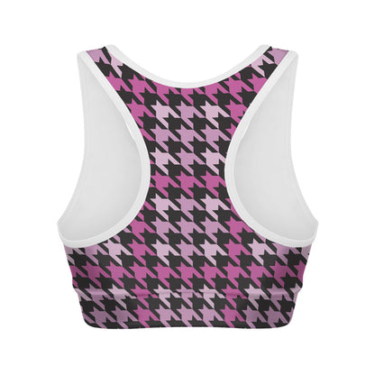 Pink Houndstooth Pattern Print Women's Sports Bra