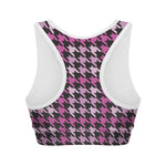 Pink Houndstooth Pattern Print Women's Sports Bra
