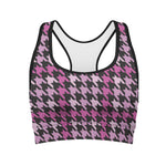 Pink Houndstooth Pattern Print Women's Sports Bra