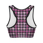 Pink Houndstooth Pattern Print Women's Sports Bra