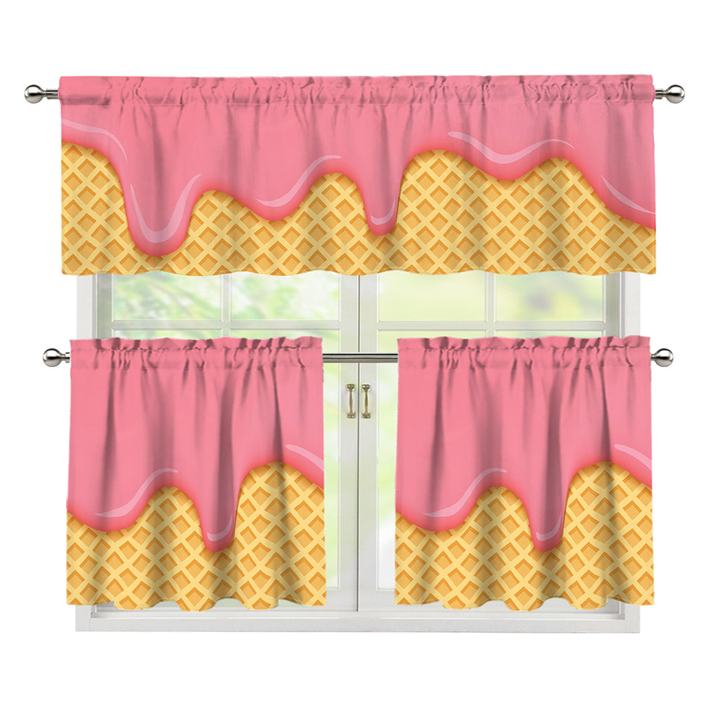 Pink Ice Cream Melted Print 3 Piece Kitchen Curtains