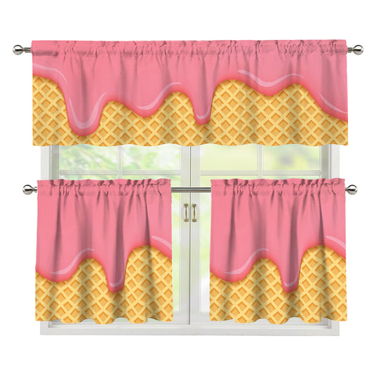 Pink Ice Cream Melted Print 3 Piece Kitchen Curtains