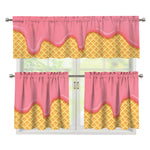 Pink Ice Cream Melted Print 3 Piece Kitchen Curtains