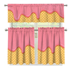 Pink Ice Cream Melted Print 3 Piece Kitchen Curtains