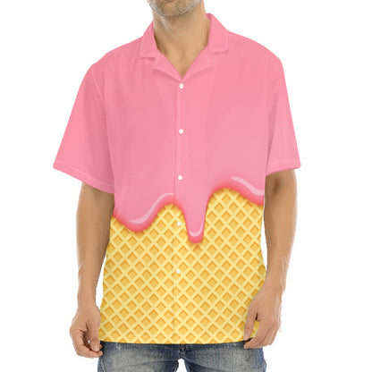 Pink Ice Cream Melted Print Aloha Shirt