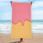 Pink Ice Cream Melted Print Beach Towel