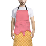 Pink Ice Cream Melted Print Bib Apron With Pocket