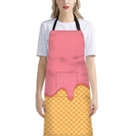 Pink Ice Cream Melted Print Bib Apron With Pocket