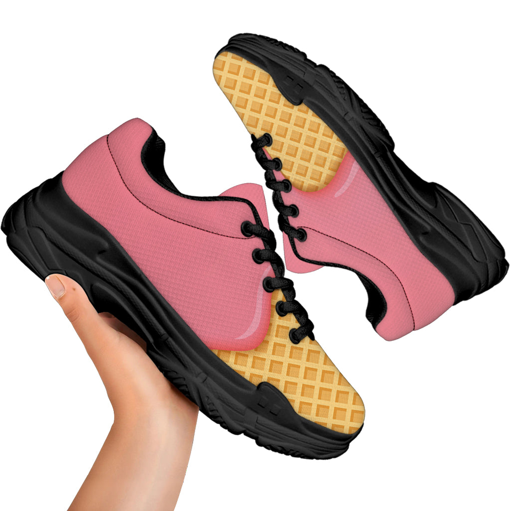Pink Ice Cream Melted Print Black Chunky Shoes