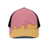 Pink Ice Cream Melted Print Black Mesh Trucker Cap