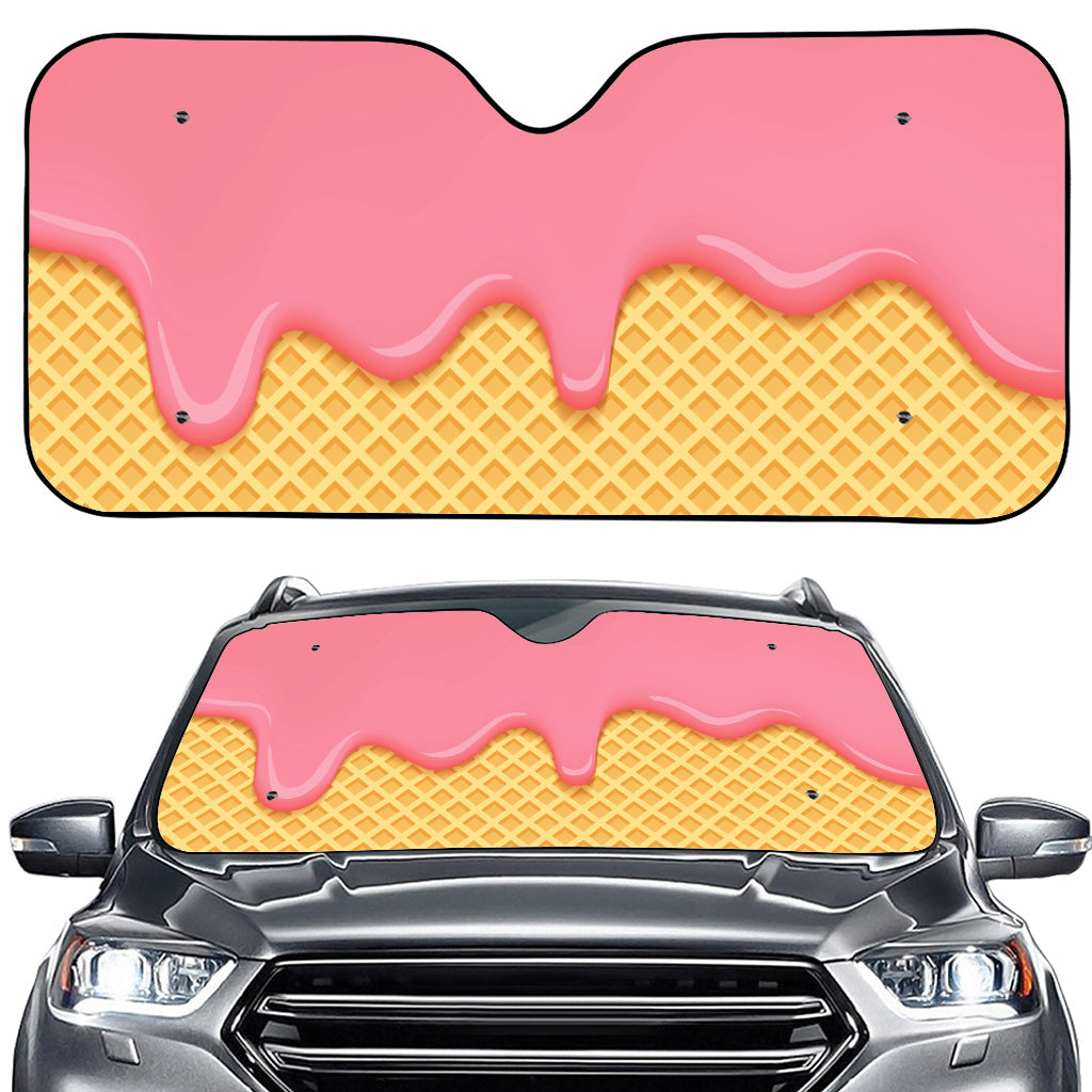 Pink Ice Cream Melted Print Car Windshield Sun Shade