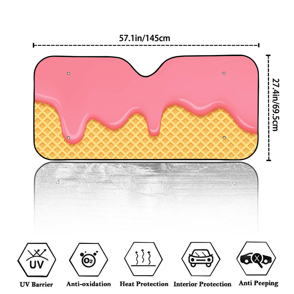 Pink Ice Cream Melted Print Car Windshield Sun Shade