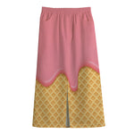 Pink Ice Cream Melted Print Cotton Front Slit Maxi Skirt