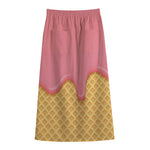 Pink Ice Cream Melted Print Cotton Front Slit Maxi Skirt