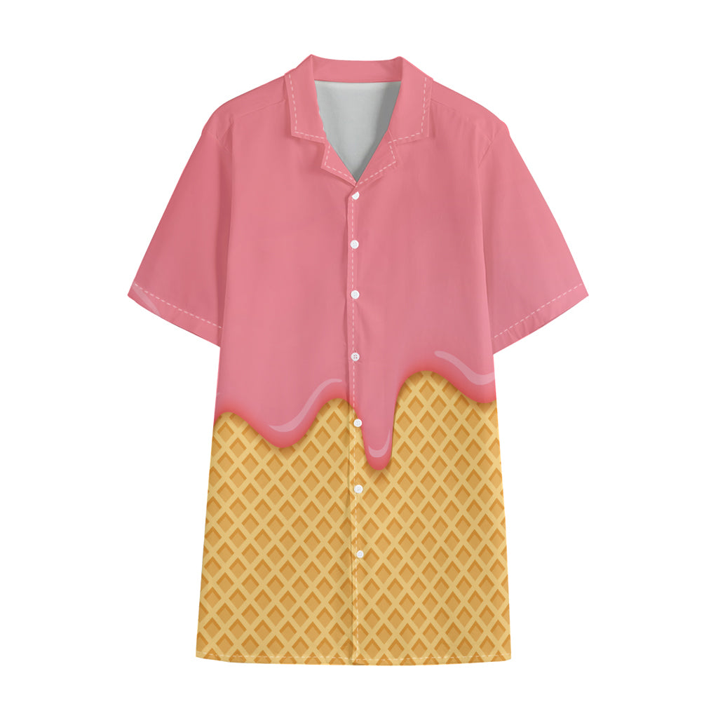 Pink Ice Cream Melted Print Cotton Hawaiian Shirt