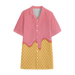 Pink Ice Cream Melted Print Cotton Hawaiian Shirt