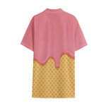 Pink Ice Cream Melted Print Cotton Hawaiian Shirt