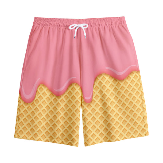 Pink Ice Cream Melted Print Cotton Shorts