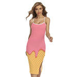 Pink Ice Cream Melted Print Cross Back Cami Dress
