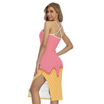 Pink Ice Cream Melted Print Cross Back Cami Dress