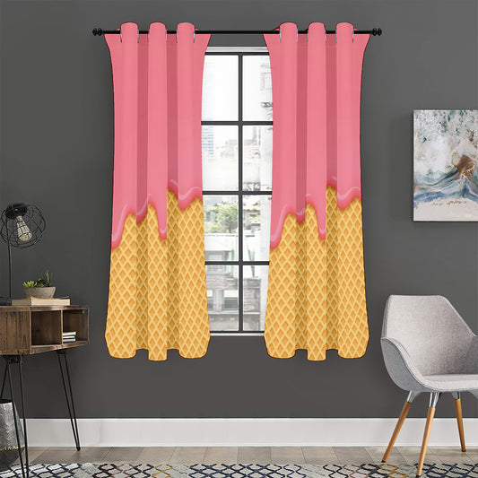 Pink Ice Cream Melted Print Curtain