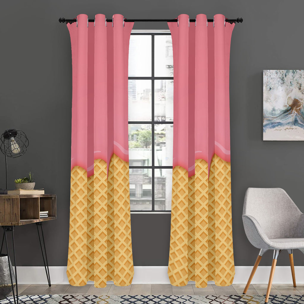 Pink Ice Cream Melted Print Curtain