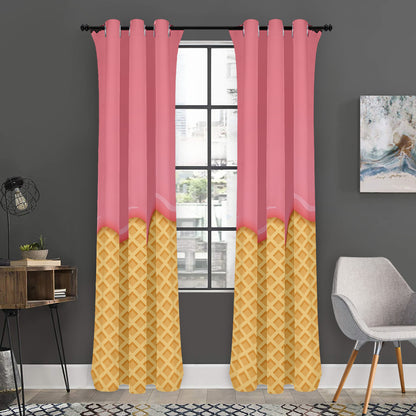 Pink Ice Cream Melted Print Curtain