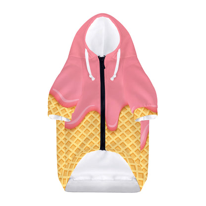 Pink Ice Cream Melted Print Dog Zip Up Hoodie