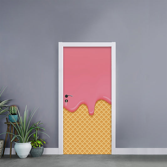 Pink Ice Cream Melted Print Door Sticker