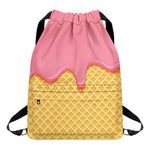 Pink Ice Cream Melted Print Drawstring Backpack