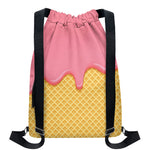 Pink Ice Cream Melted Print Drawstring Backpack