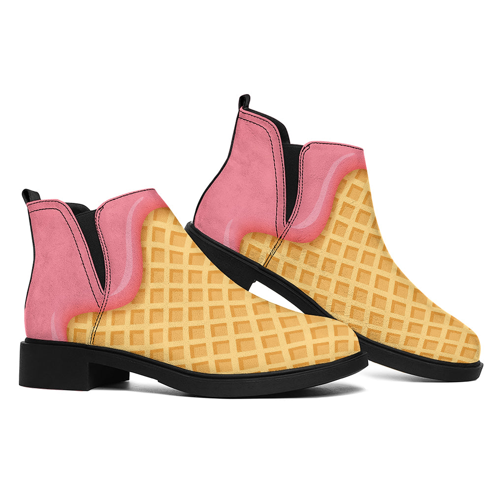 Pink Ice Cream Melted Print Flat Ankle Boots