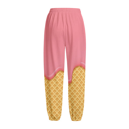 Pink Ice Cream Melted Print Fleece Lined Knit Pants