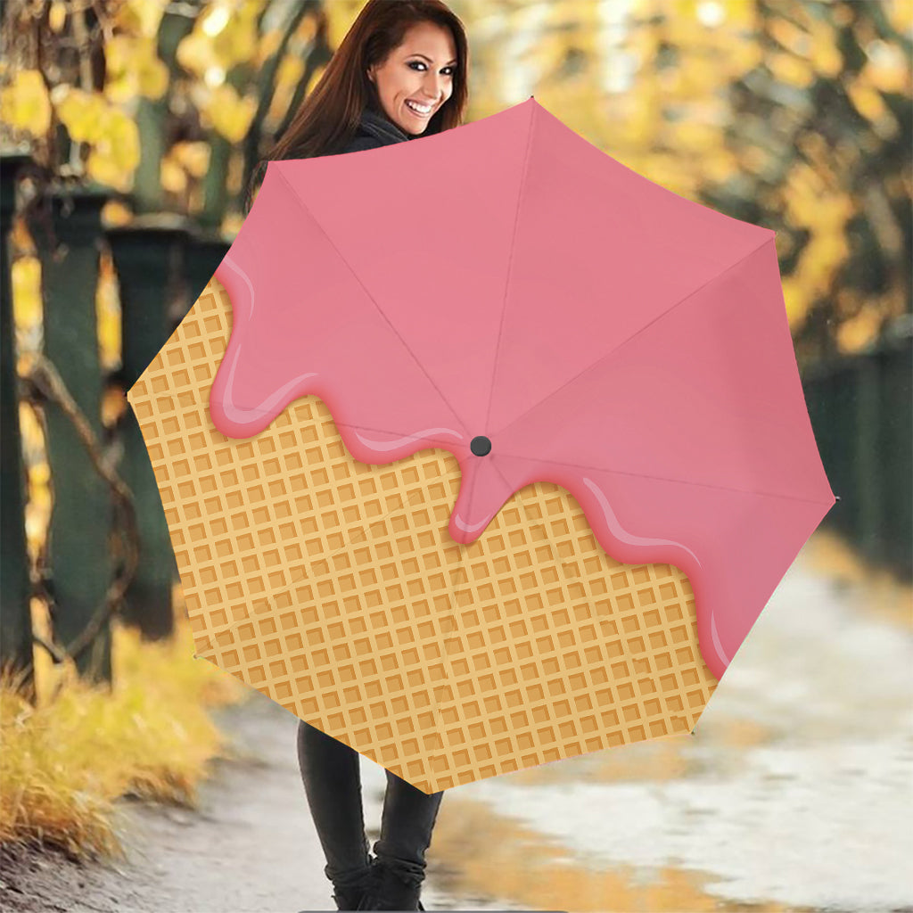 Pink Ice Cream Melted Print Foldable Umbrella