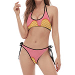 Pink Ice Cream Melted Print Halter Scoop Tie Side Bikini