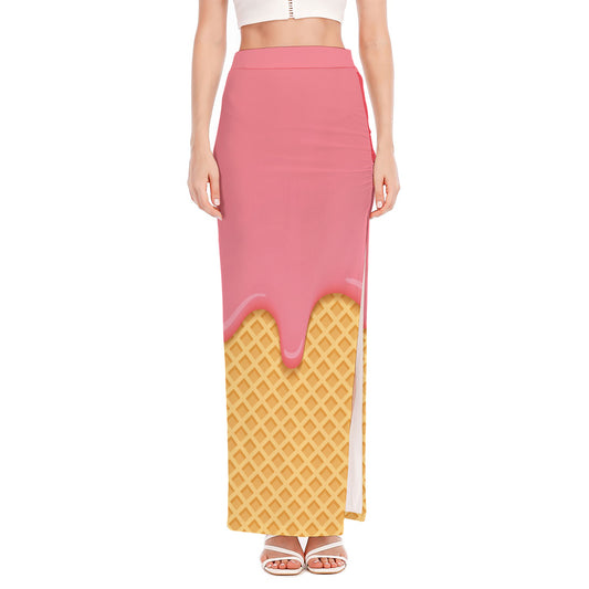 Pink Ice Cream Melted Print High Slit Maxi Skirt