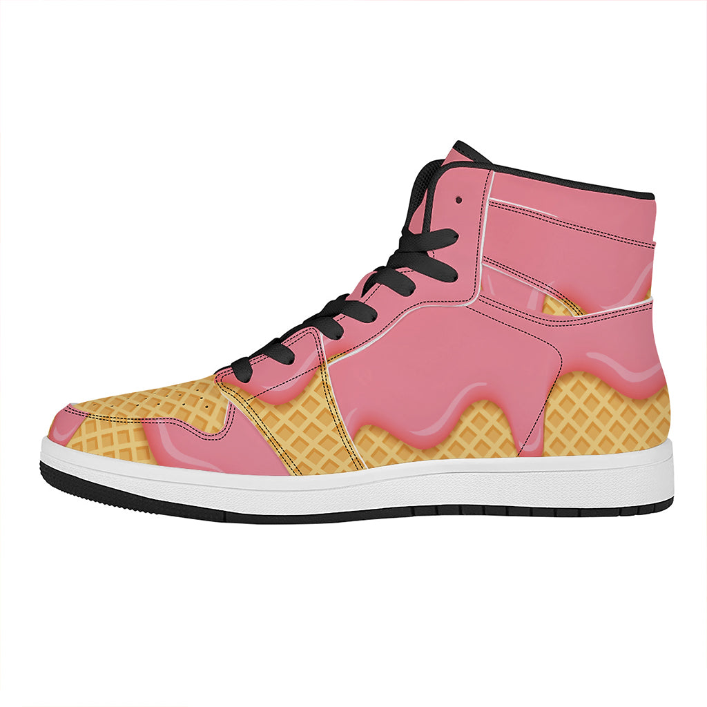 Pink Ice Cream Melted Print High Top Leather Sneakers