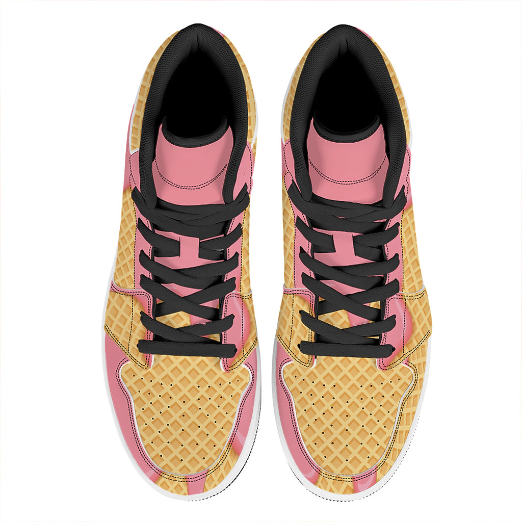 Pink Ice Cream Melted Print High Top Leather Sneakers