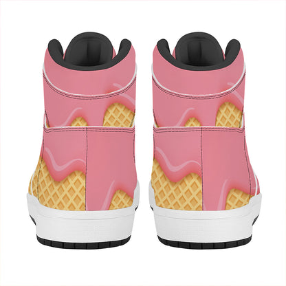 Pink Ice Cream Melted Print High Top Leather Sneakers