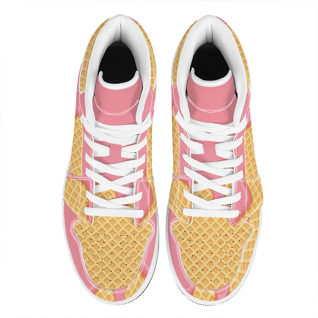 Pink Ice Cream Melted Print High Top Leather Sneakers