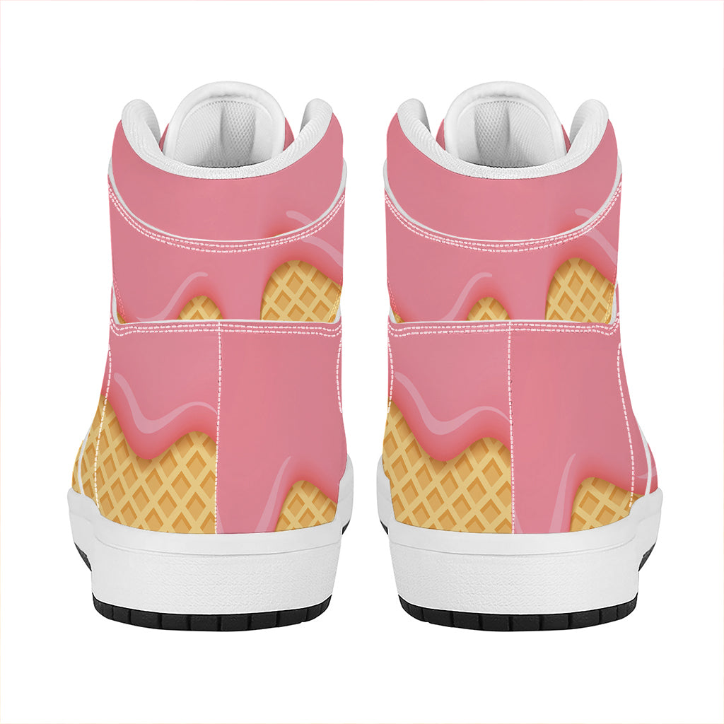 Pink Ice Cream Melted Print High Top Leather Sneakers