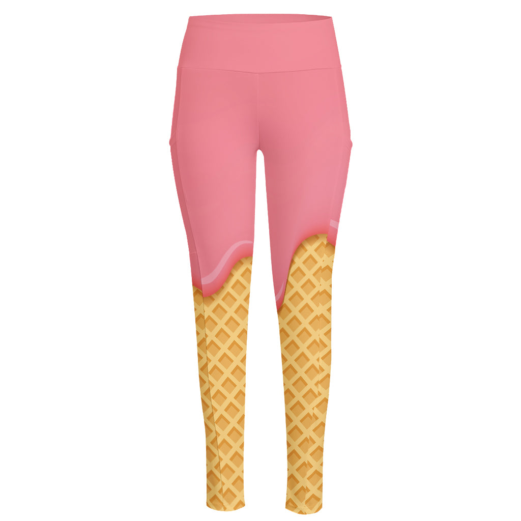 Pink Ice Cream Melted Print High-Waisted Pocket Leggings