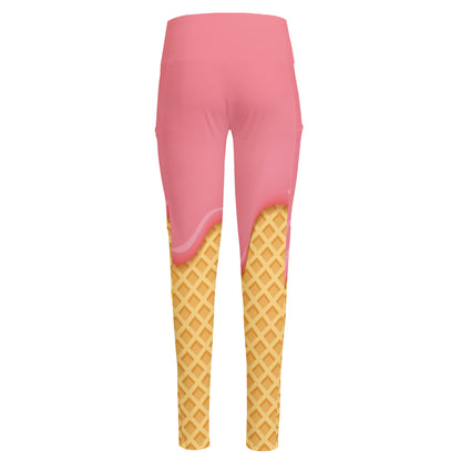 Pink Ice Cream Melted Print High-Waisted Pocket Leggings