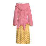 Pink Ice Cream Melted Print Hooded Bathrobe